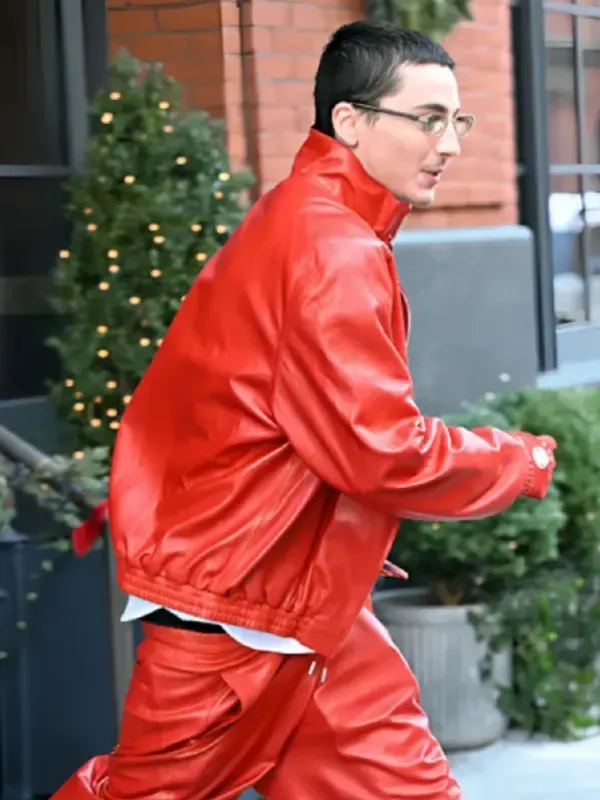 Marty Supreme Timothee Chalamet Red Leather Jacket