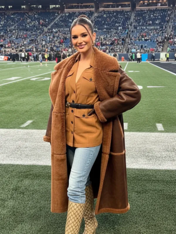 Kristin Juszczyk SF 49ers Off Season Shearling Coat Brown 2026