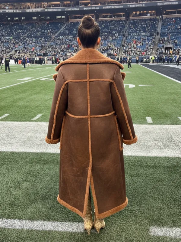 Kristin Juszczyk SF 49ers Off Season Shearling Coat Brown