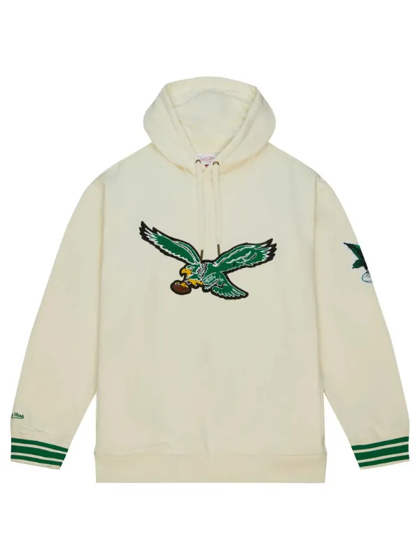 NFL Mitchell & Ness Cream Philadelphia Eagles Chainstitch Retro Hoodie