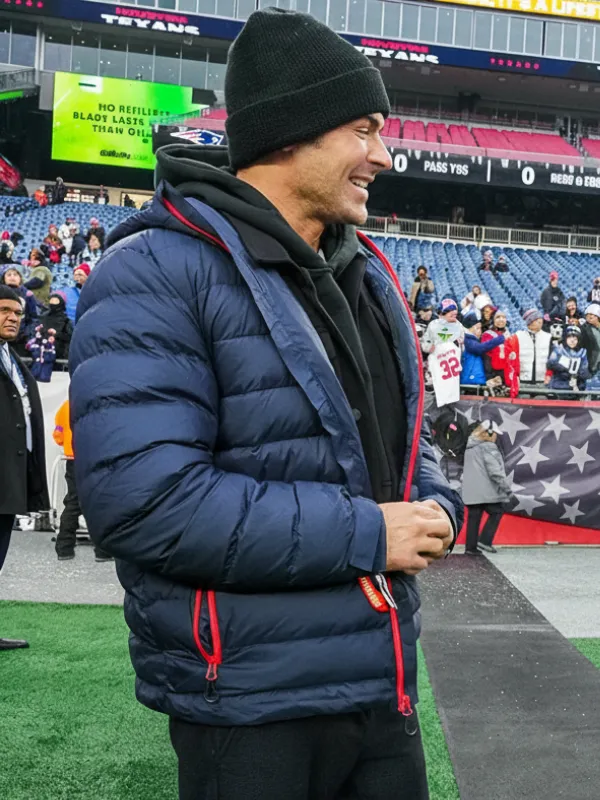 Zac Efron New England Patriots Sideline Puffer Jacket Blue 2026